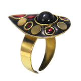 Abhinn Latest Bohemian Black Golden Ring with Boho Tibetian Stone Work