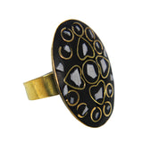 Abhinn Beautiful Bohemian Black Golden Heart Shaped Floral Design Ring