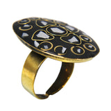 Abhinn Beautiful Bohemian Black Golden Heart Shaped Floral Design Ring