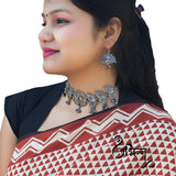 Abhinn Silver Look Alike Lotus Design Necklace Set With Earrings For Women