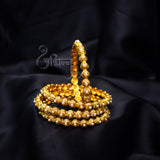 Abhinn Golden Plated Floral Bangle Set With White Beads For Women