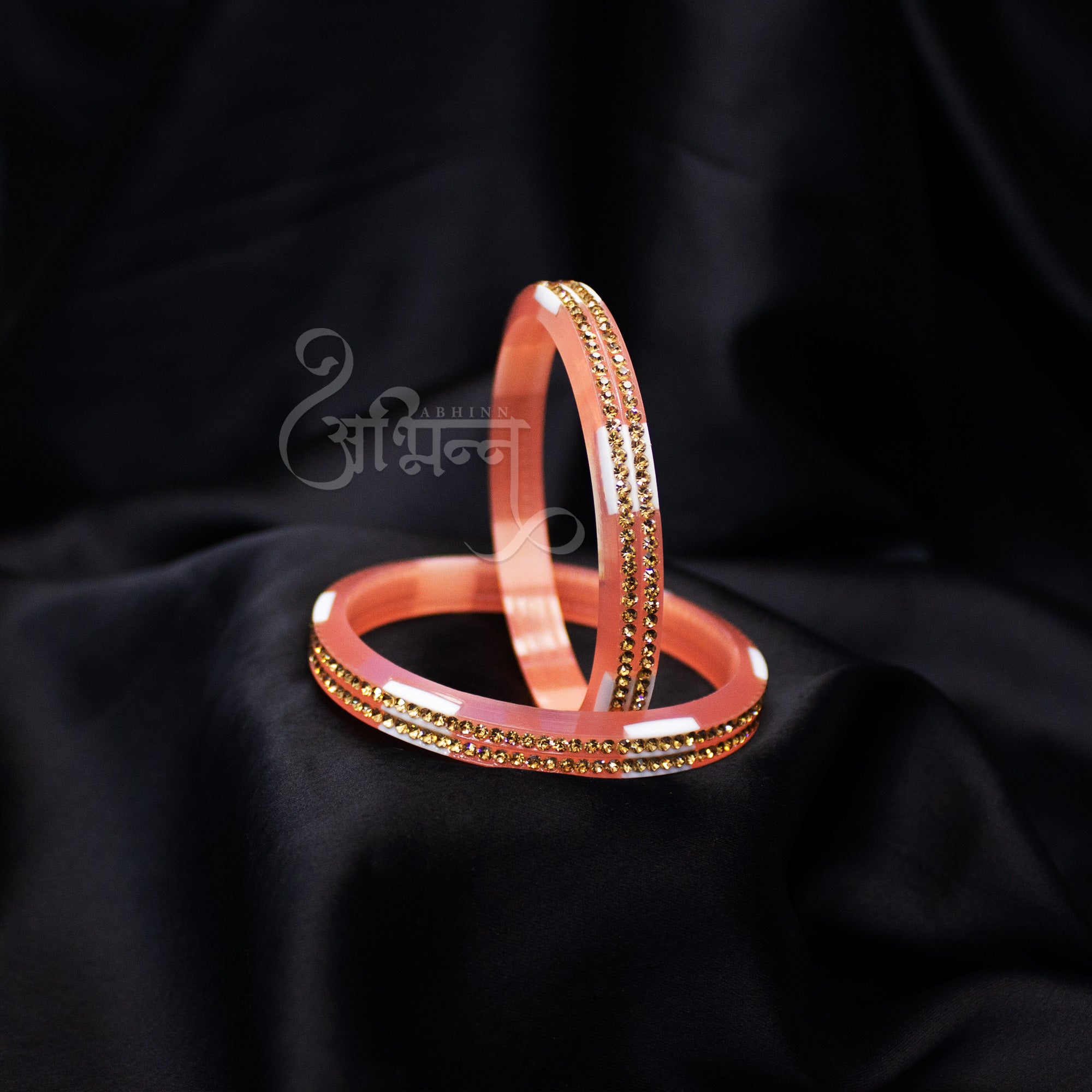 Abhinn Acrylic Baby Pink Bangle Set Surrounded With CZ Silver Stones For Women