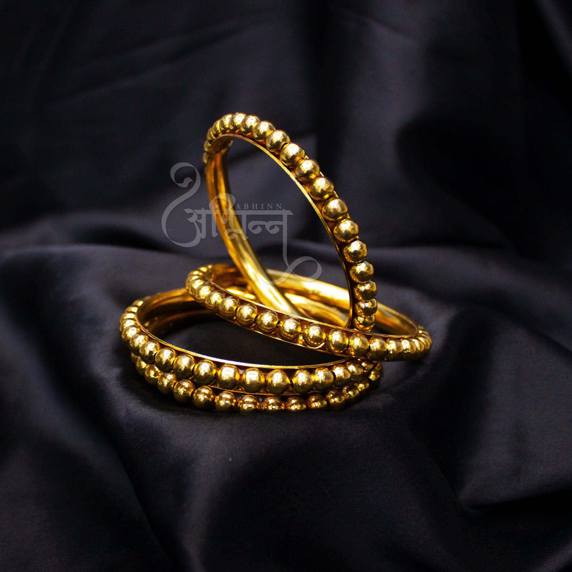Abhinn Gold Plated Bangle Set Studded With Golden Beads For Women