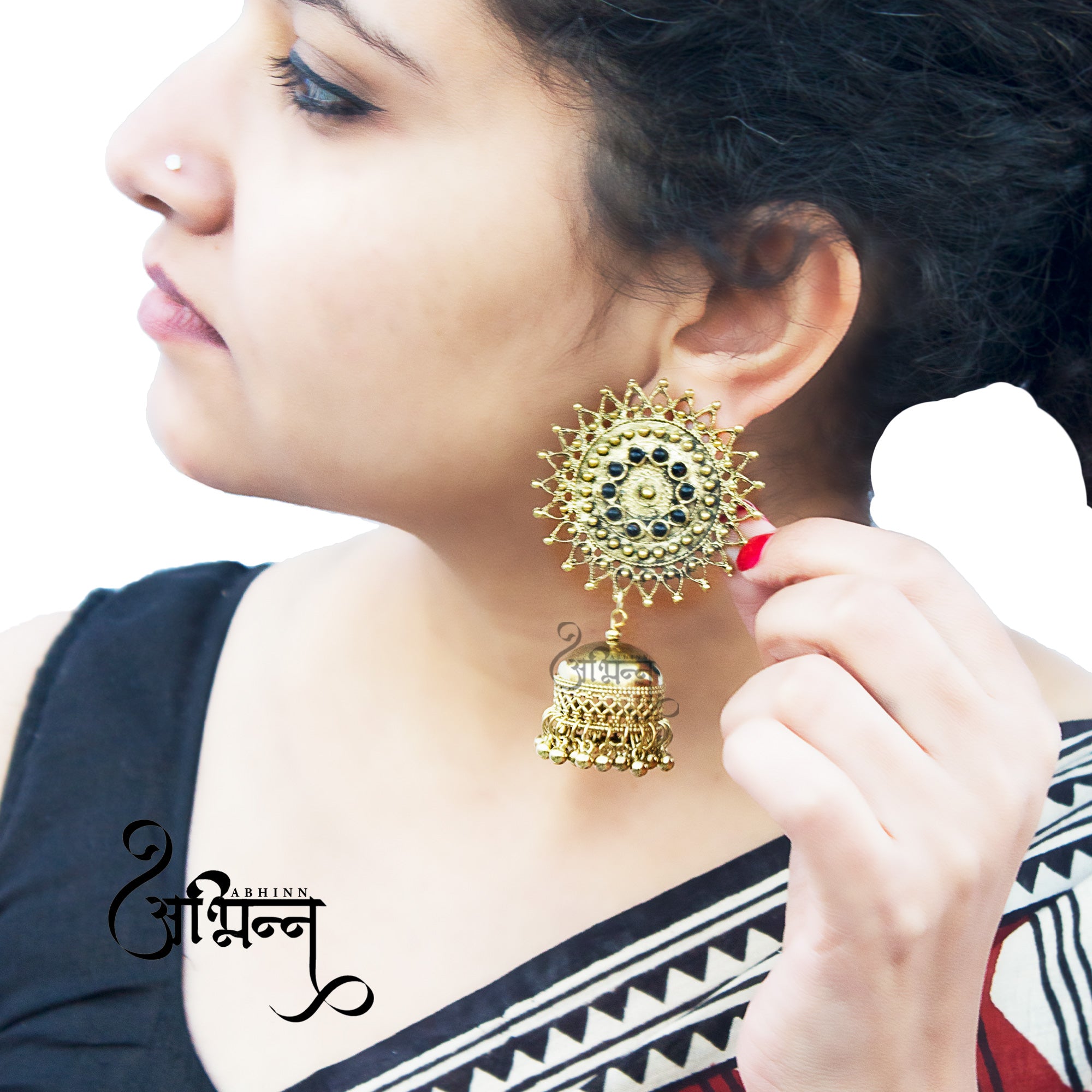 Abhinn Stylish Golden Oxidised Sun Shaped Jhumka Earrings For Women