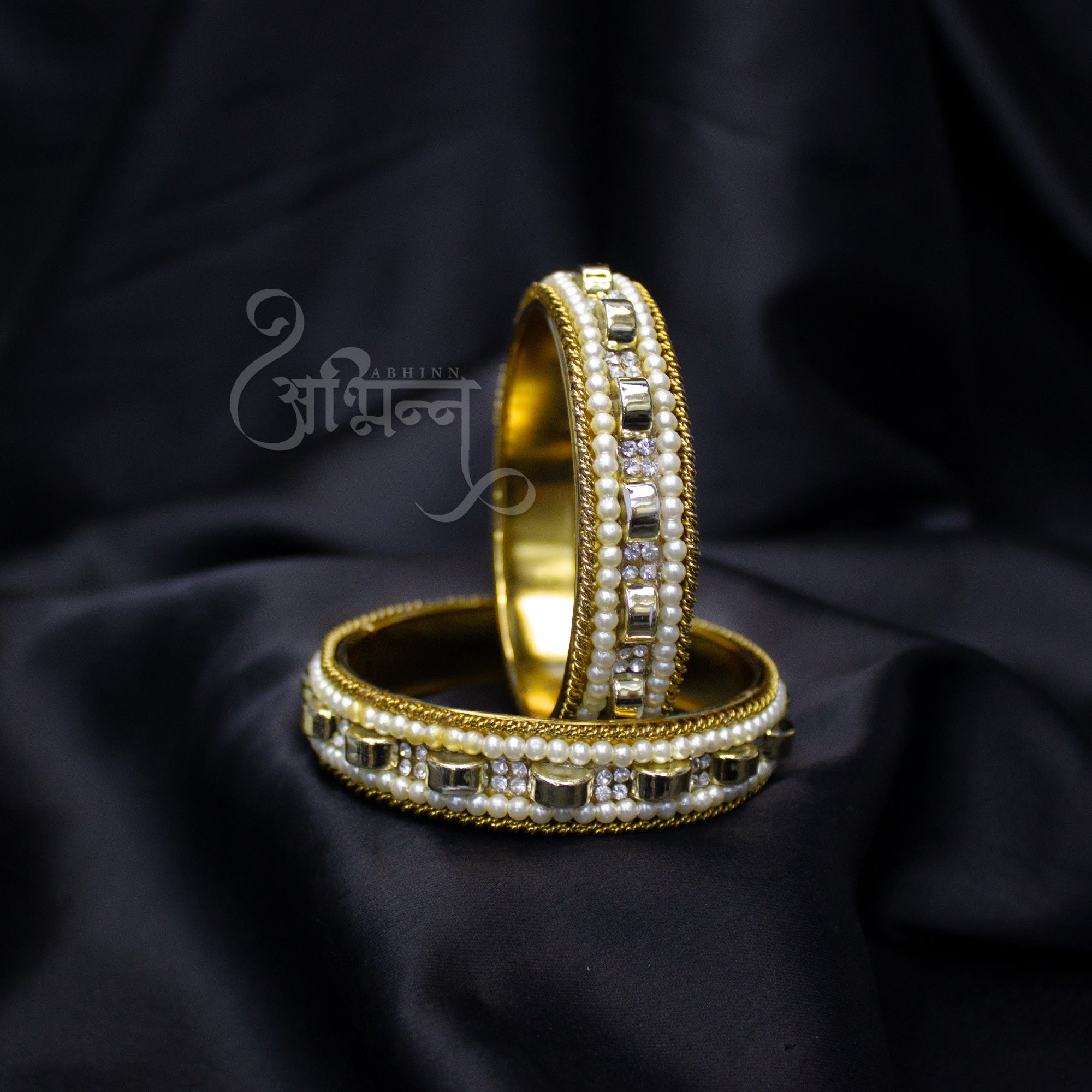 Abhinn Golden Plated Bangle Set Surrounded With White Pearl For Women 