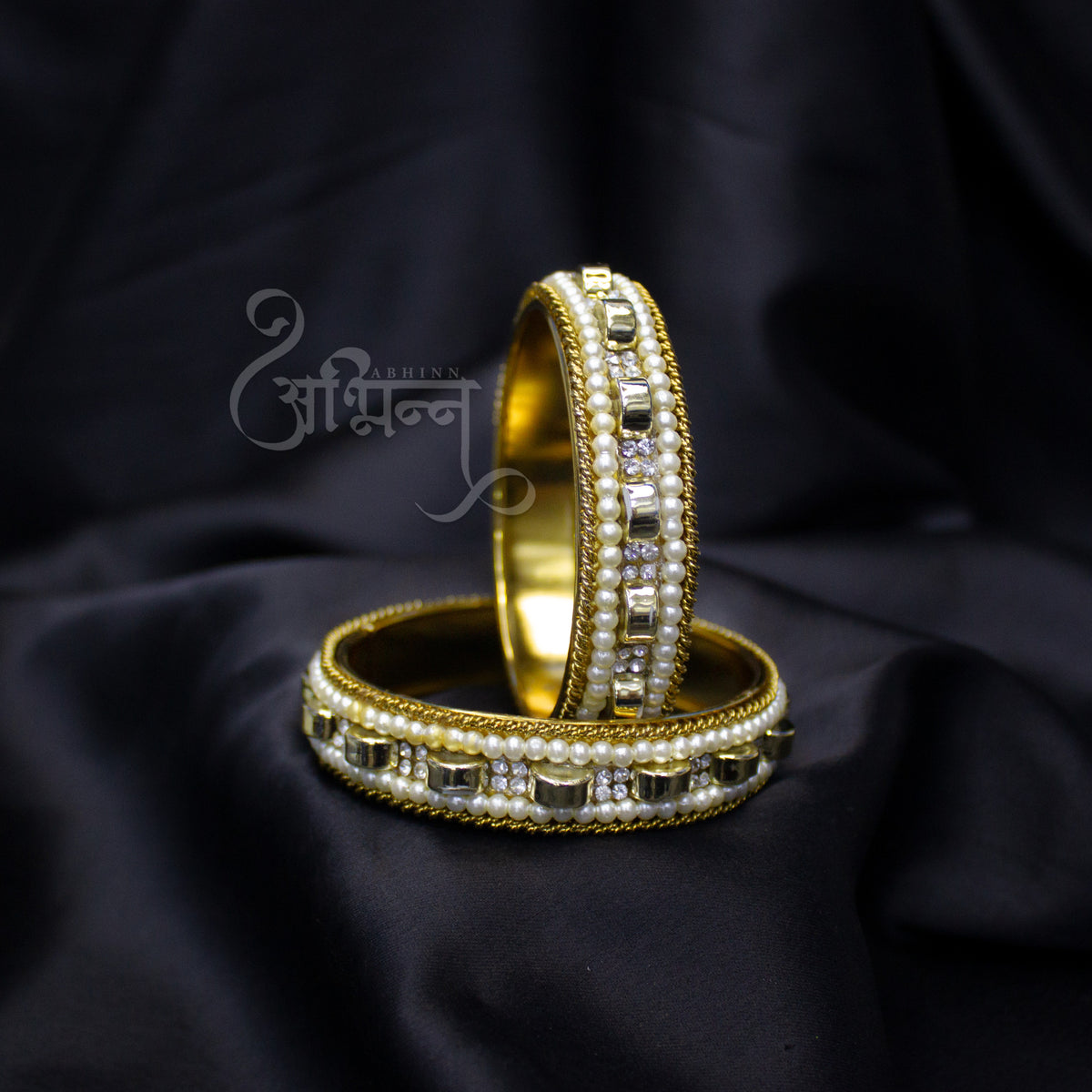 Abhinn Golden Plated Bangle Set Surrounded With White Pearl For Women 