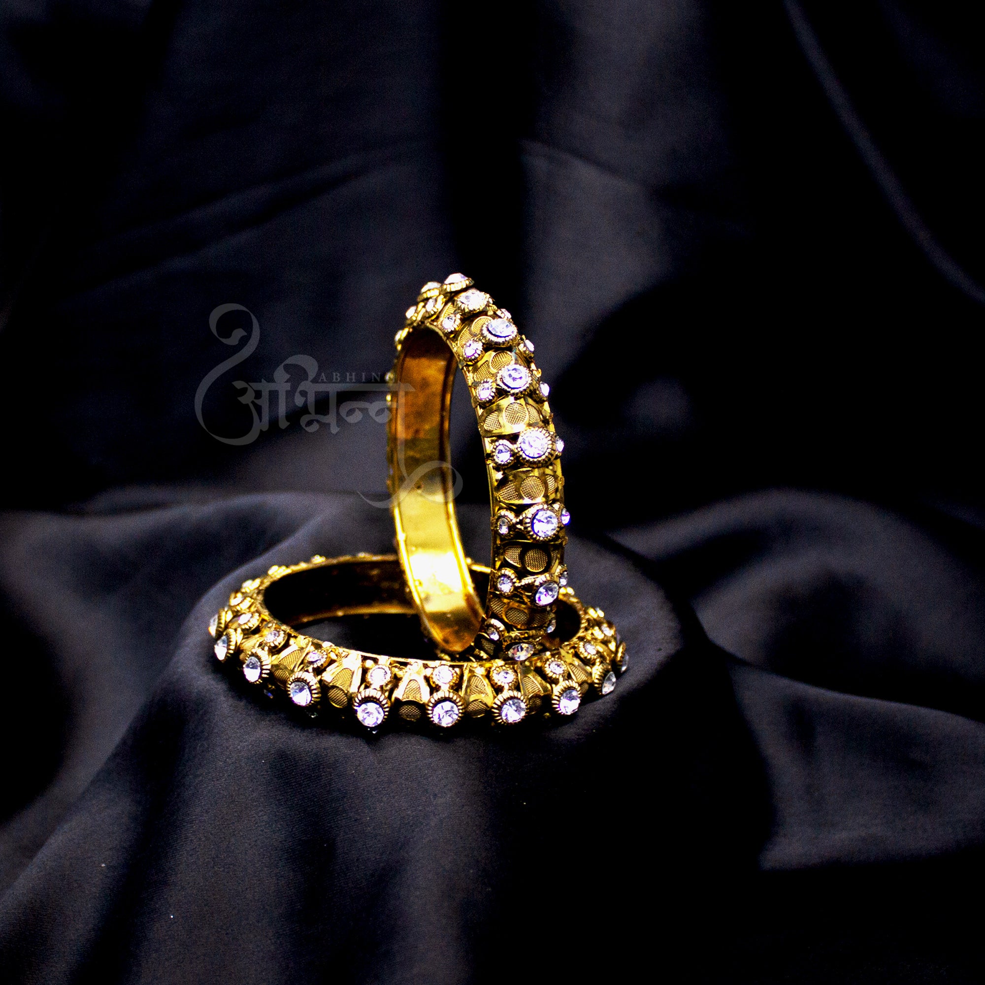 Abhinn Gold Plated Bangle Set With Studded CZ Stones For Women