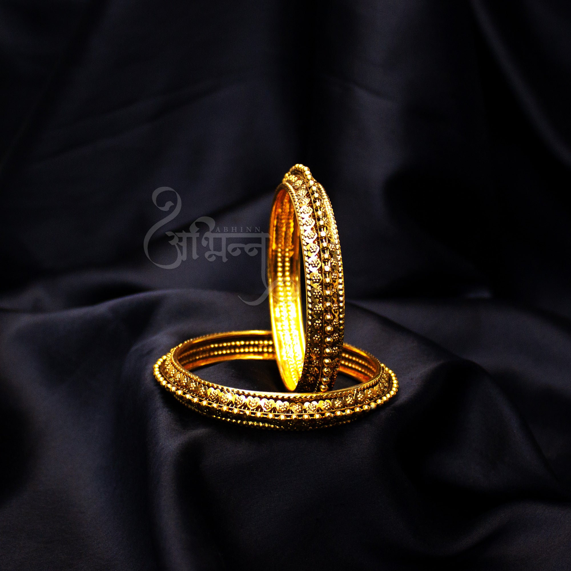 Abhinn Traditional Gold Plated Bangle Set Studded With Golden Beads For Women