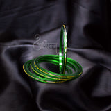 Acrylic Green Bangle Set With Engraved Brass Wire For Women