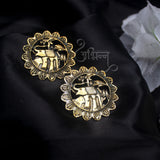 Abhinn Golden Oxidised Sun Shaped Elephant Design Big Stud Earrings For Women 