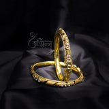 Abhinn Golden Spiral Design Bangle Set With White CZ Stone For Women