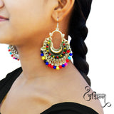 Abhinn Trendy German Silver Multi Colour Meena Chandbali Earrings For Women