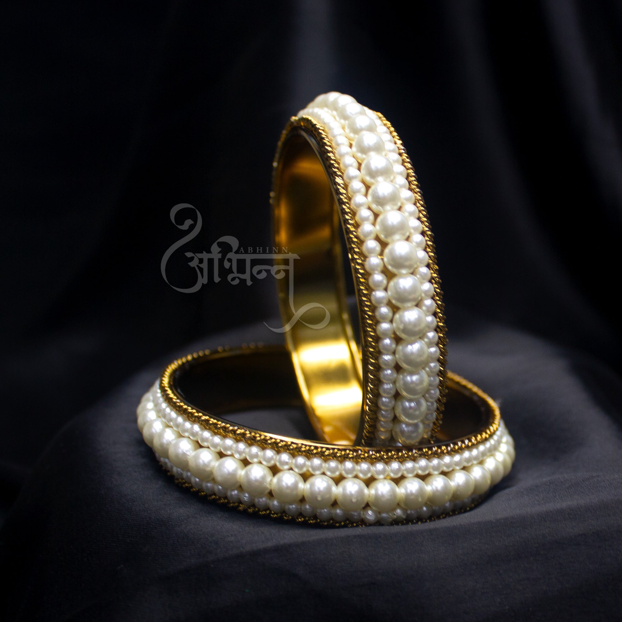 Abhinn Golden Platted Bangle Set With White Pearls For Women