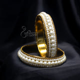 Abhinn Golden Platted Bangle Set With White Pearls For Women