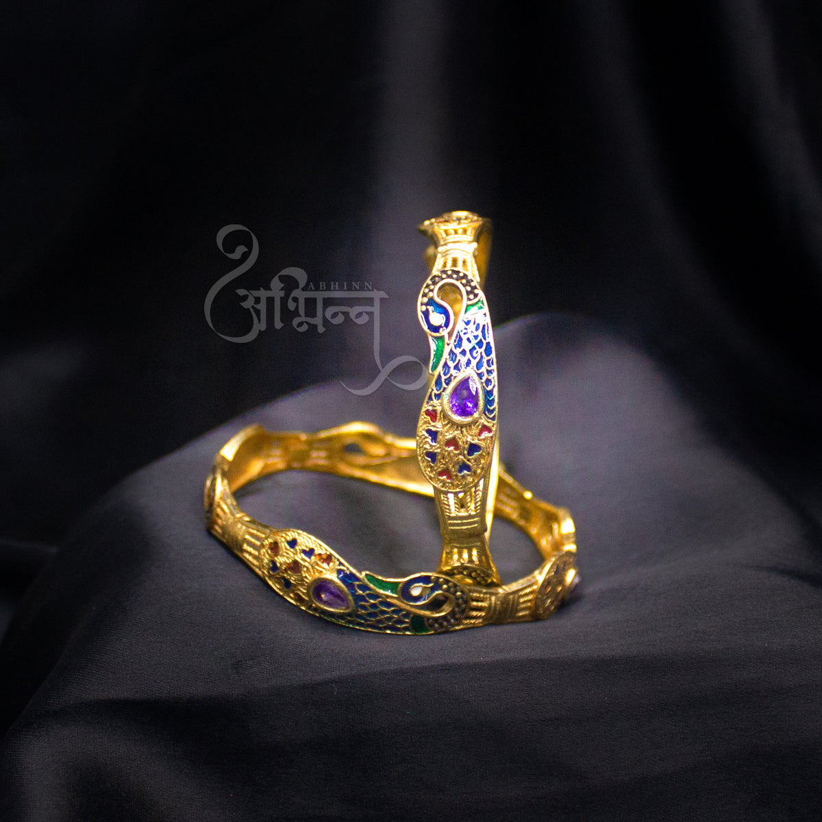 Abhinn Traditional Golden Plated Multi Color Peacock Design Bangle Set For Women