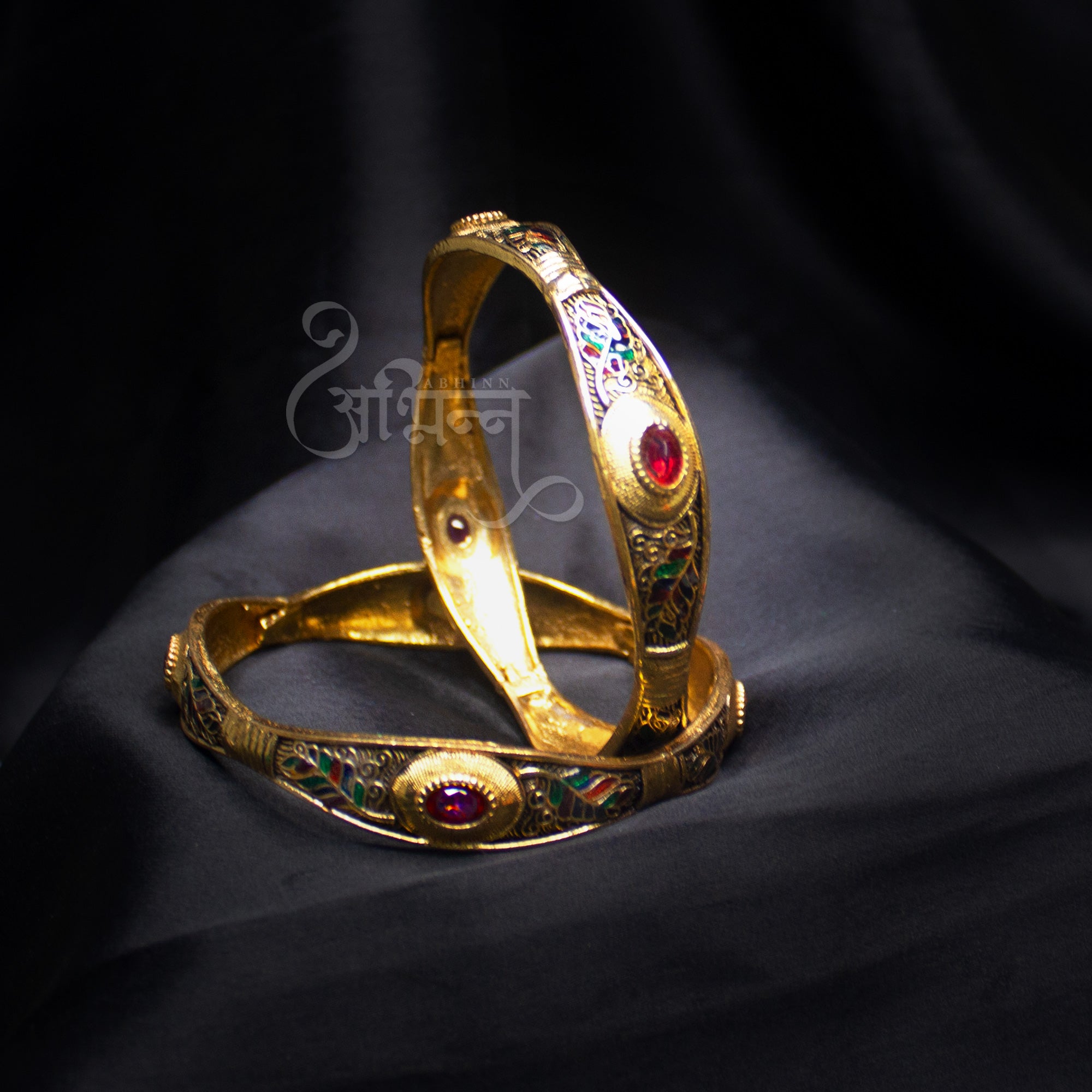Abhinn Golden Plated Multi Colour Floral Design Bangle Set For Women