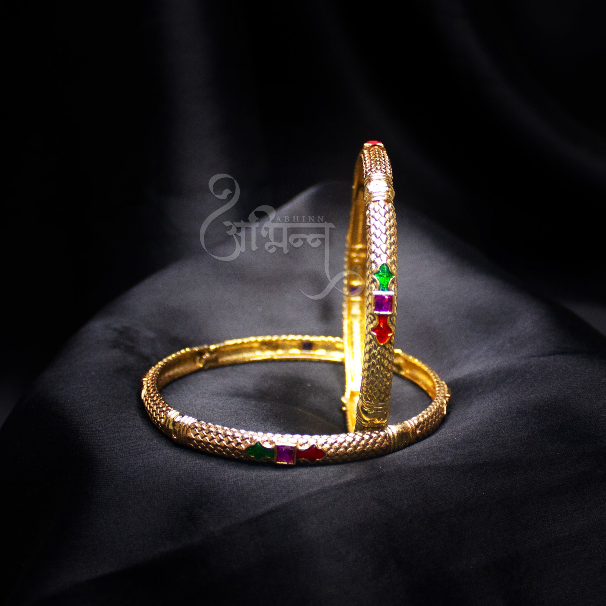 Abhinn Golden Plated Floral Design Bangle Set For Women 