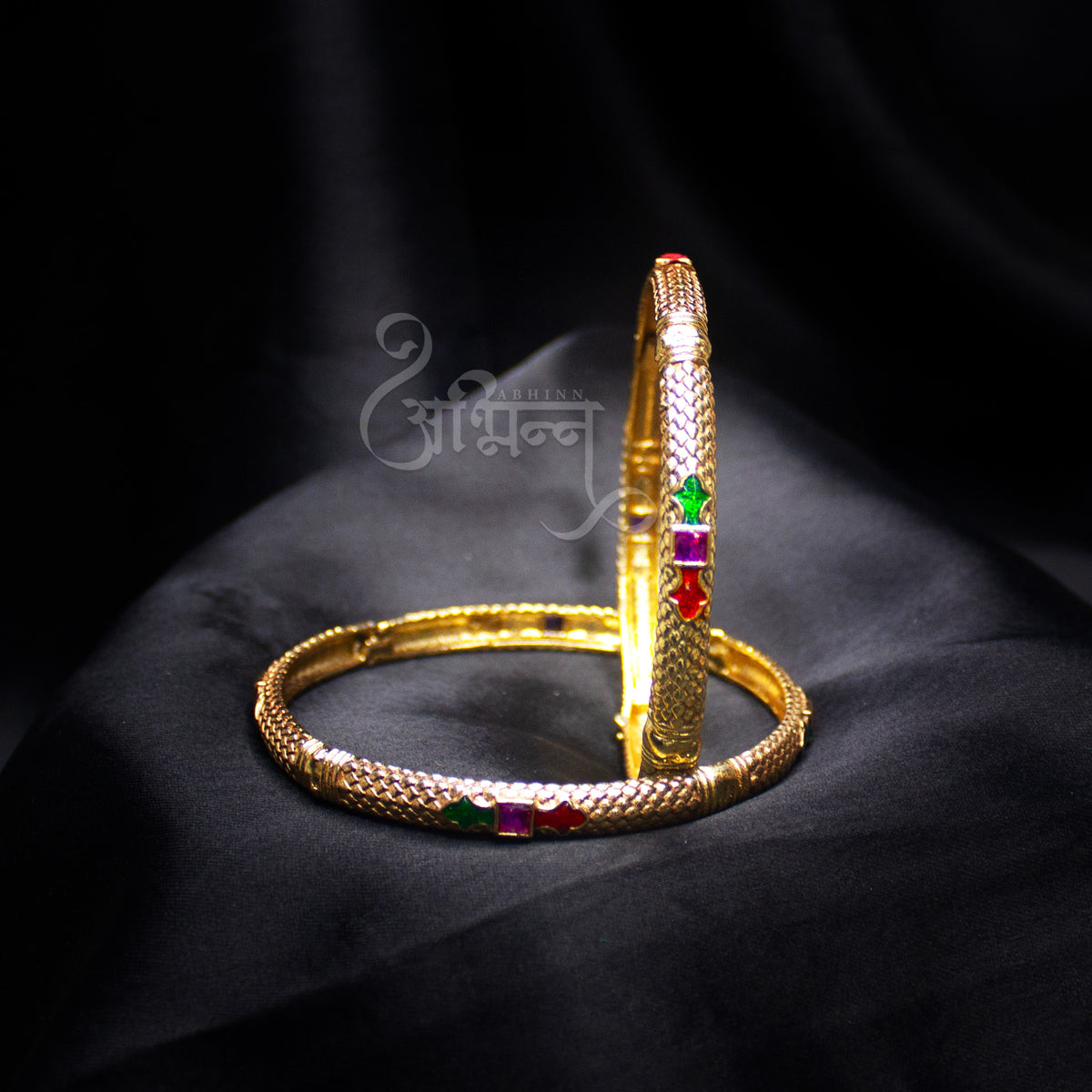 Abhinn Golden Plated Floral Design Bangle Set For Women 