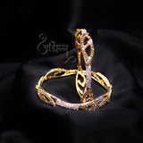 Abhinn Golden Ethnic Leaf Design With Studded CZ Stones Bangle Set For Women 