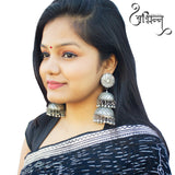 Abhinn Silver Oxidised Triple Layered Jhumka With Ghungroo Earrings For Girls