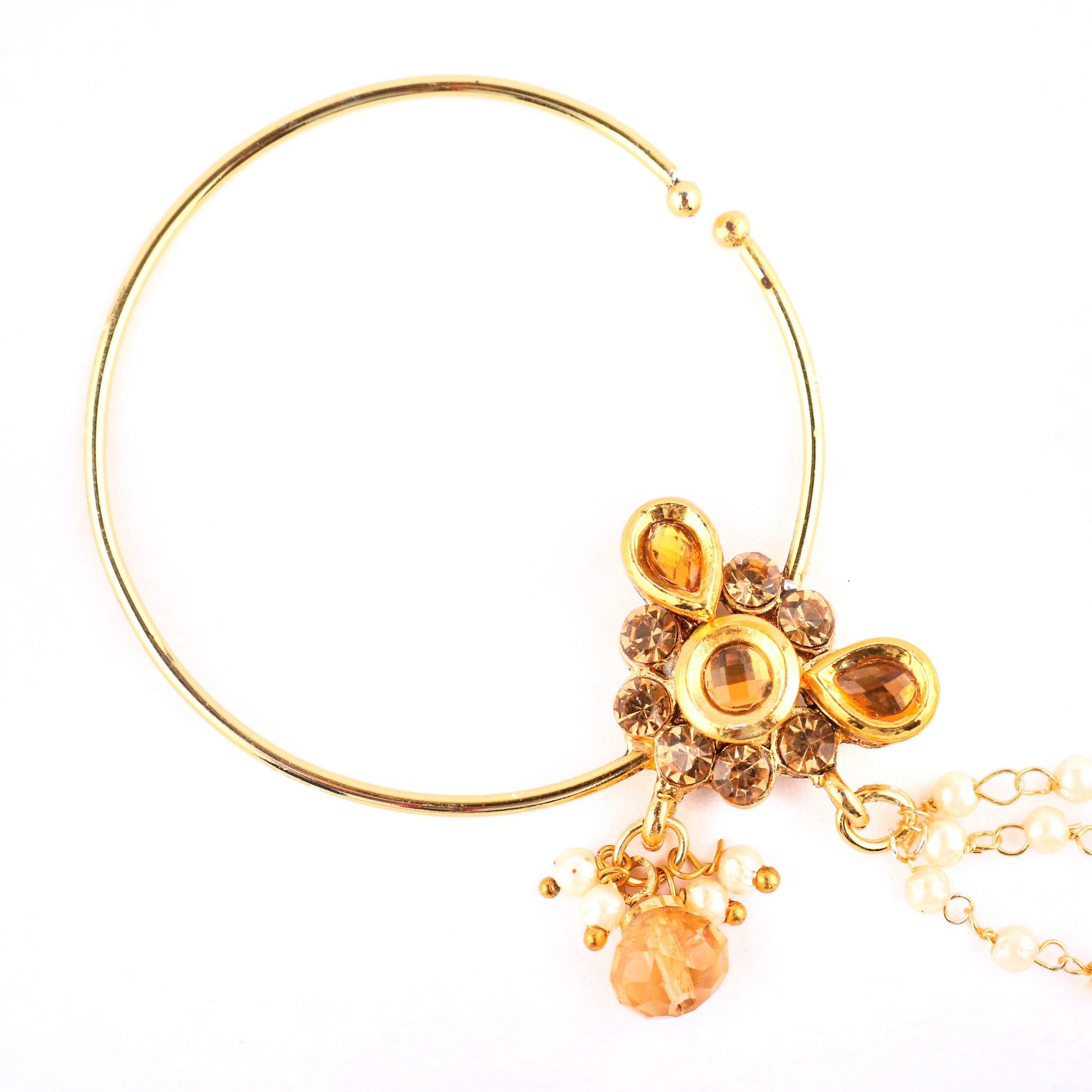 Abhinn Beautiful Gold Plated Large Hoop Nose Ring with CZ Crystal Stones