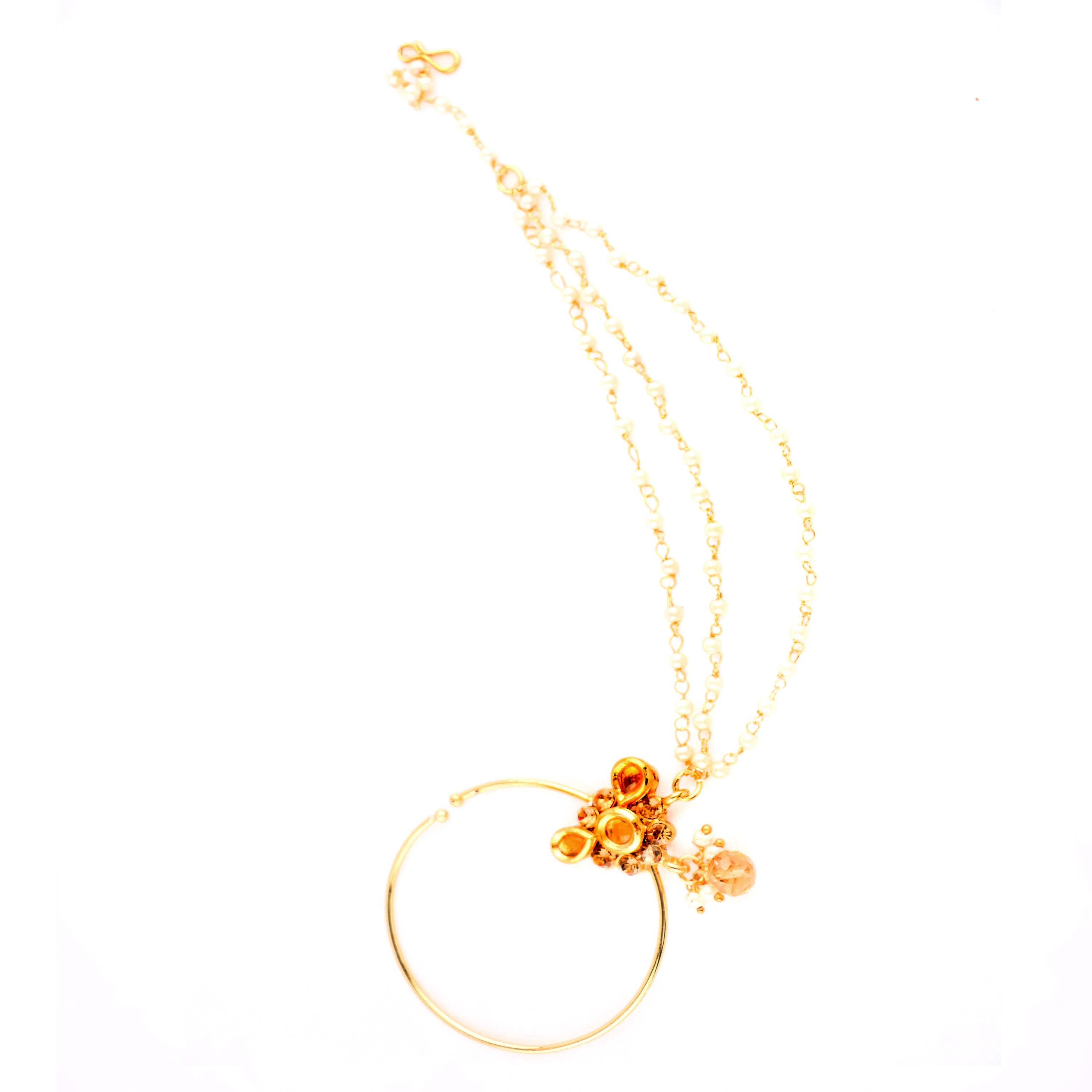 Abhinn Beautiful Gold Plated Large Hoop Nose Ring with CZ Crystal Stones