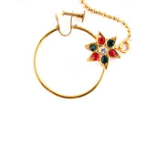 Abhinn Latest Gold Plated Large Hoop Nose Ring With Red Green CZ Stones