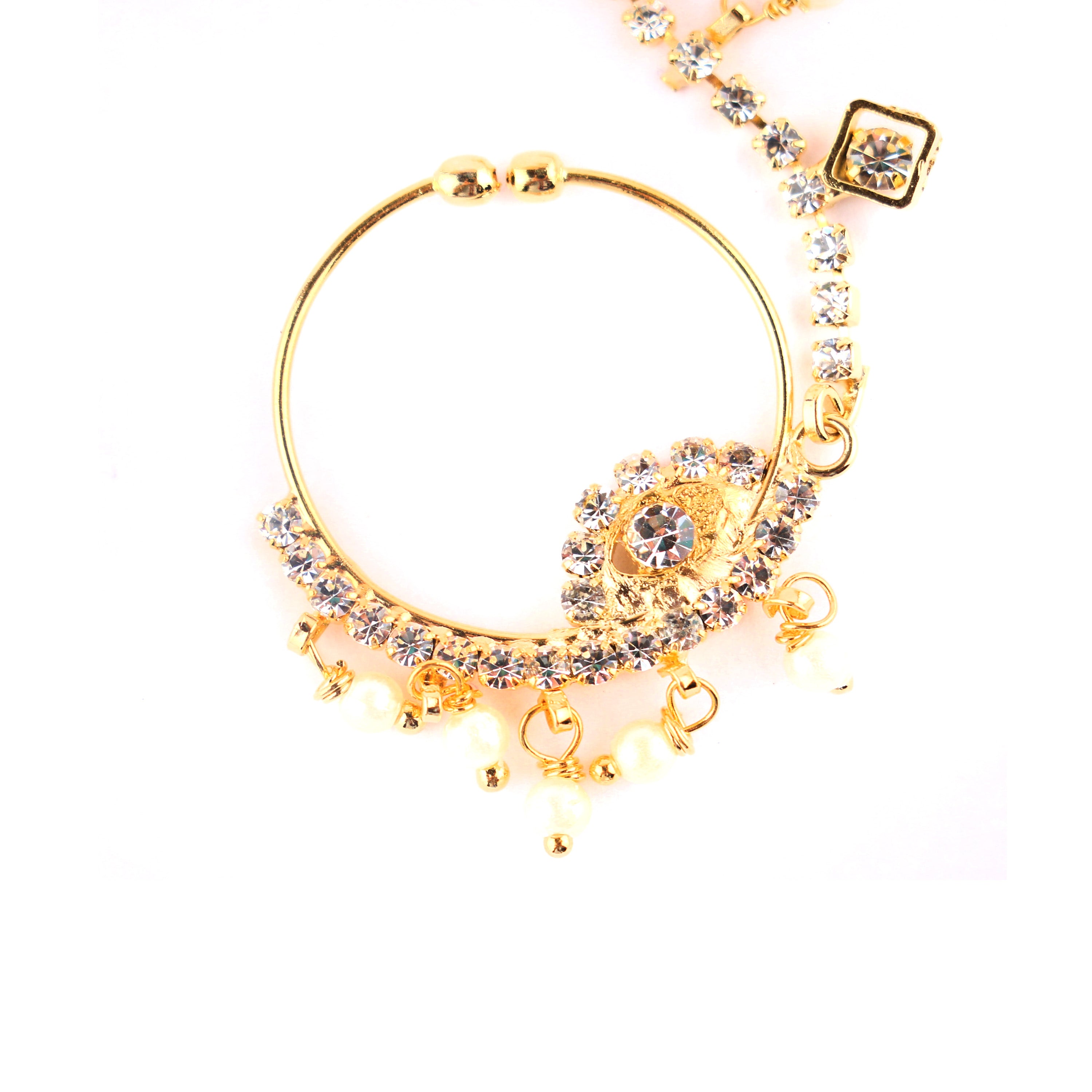 Abhinn Traditional Designer Gold Plated Large Hoop Nosering with CZ Crystal Stones For Women Online