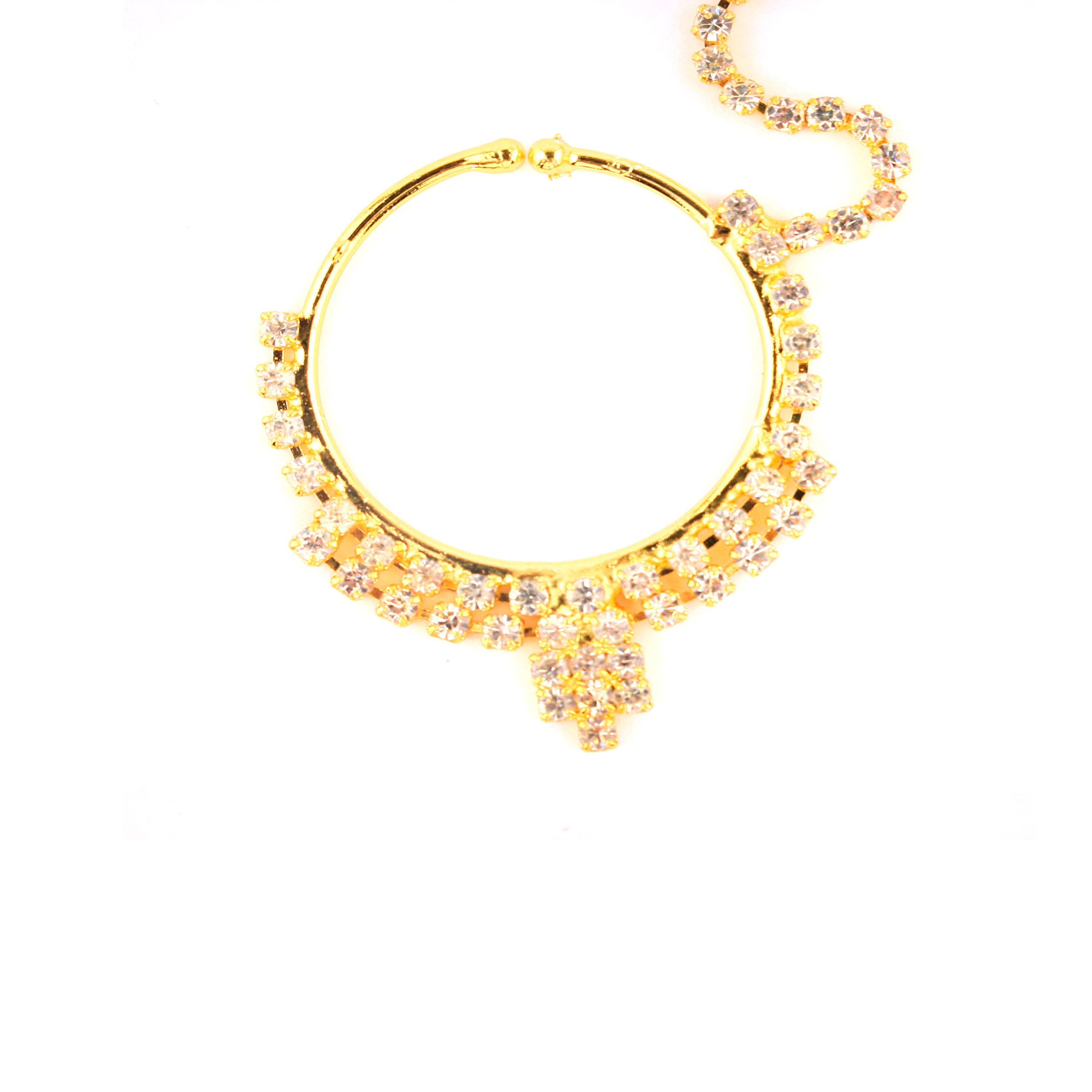 Abhinn Traditional Designer Gold Plated Large Hoop Nose ring with CZ Crystal Stones for Women Online