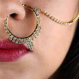 Abhinn Traditional Designer Gold Plated Large Hoop Nose ring with CZ Crystal Stones for Women Online