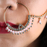 Abhinn Traditional Designer Gold Plated Large Hoop Nose ring with CZ Crystal Stones and Pearls for Women Online