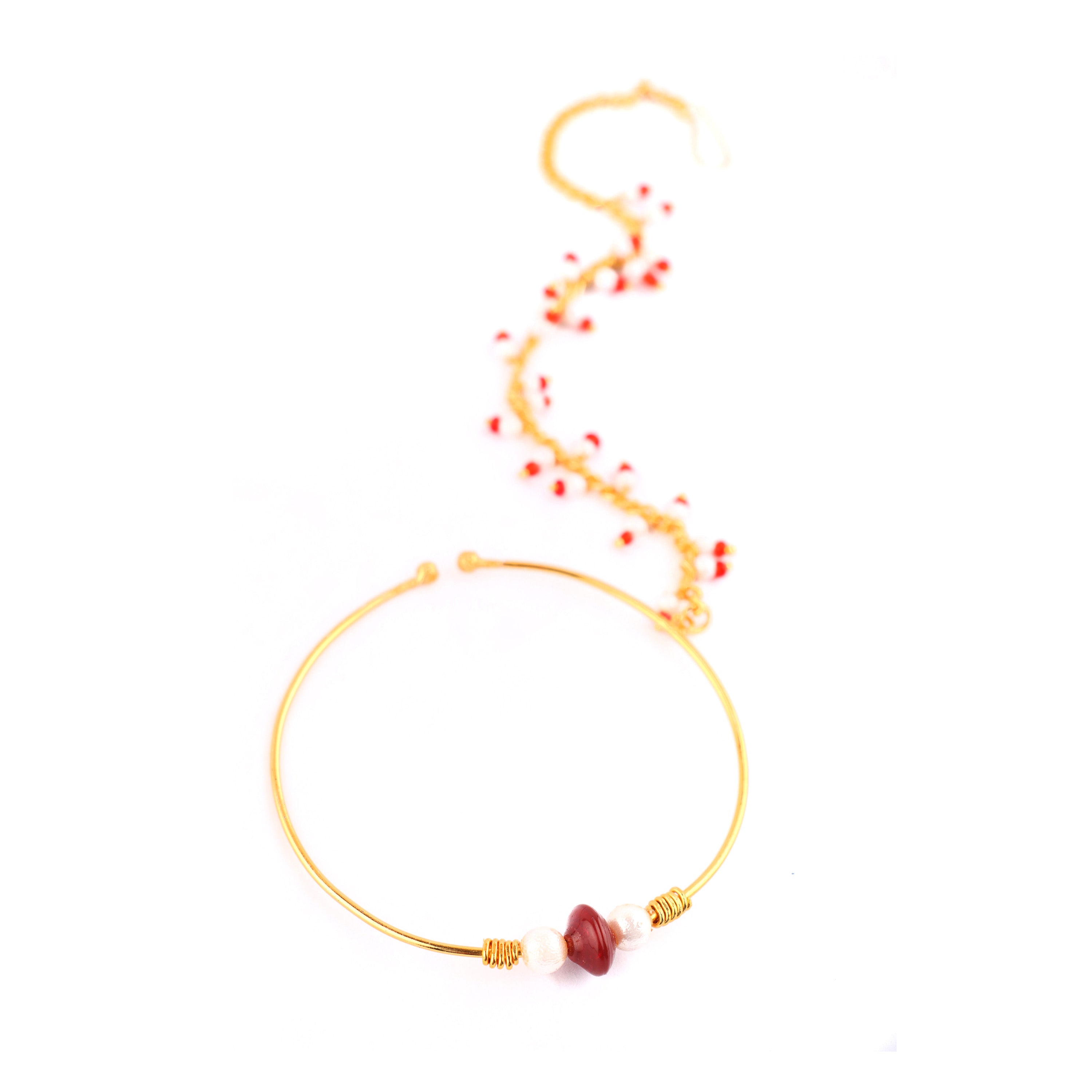 Abhinn Latest Gold Plated Large Hoop Nose Ring With Red and White Beads