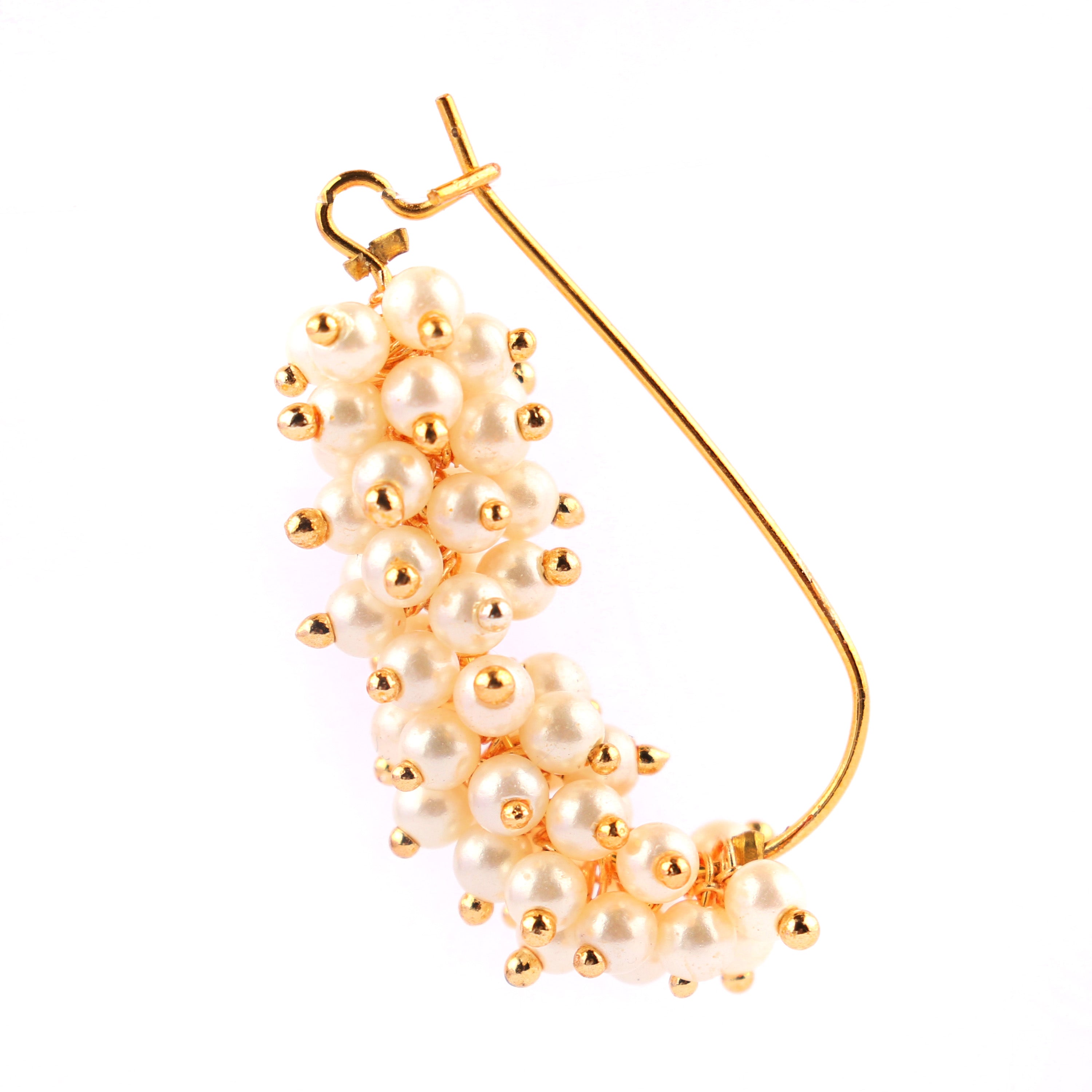 Abhinn Beautiful Designer Maharashtrian Nath Mogra Design Nosering with White Pearls for Women Online