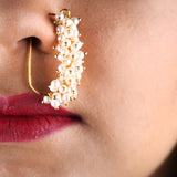 Abhinn Beautiful Designer Maharashtrian Nath Mogra Design Nosering with White Pearls for Women Online