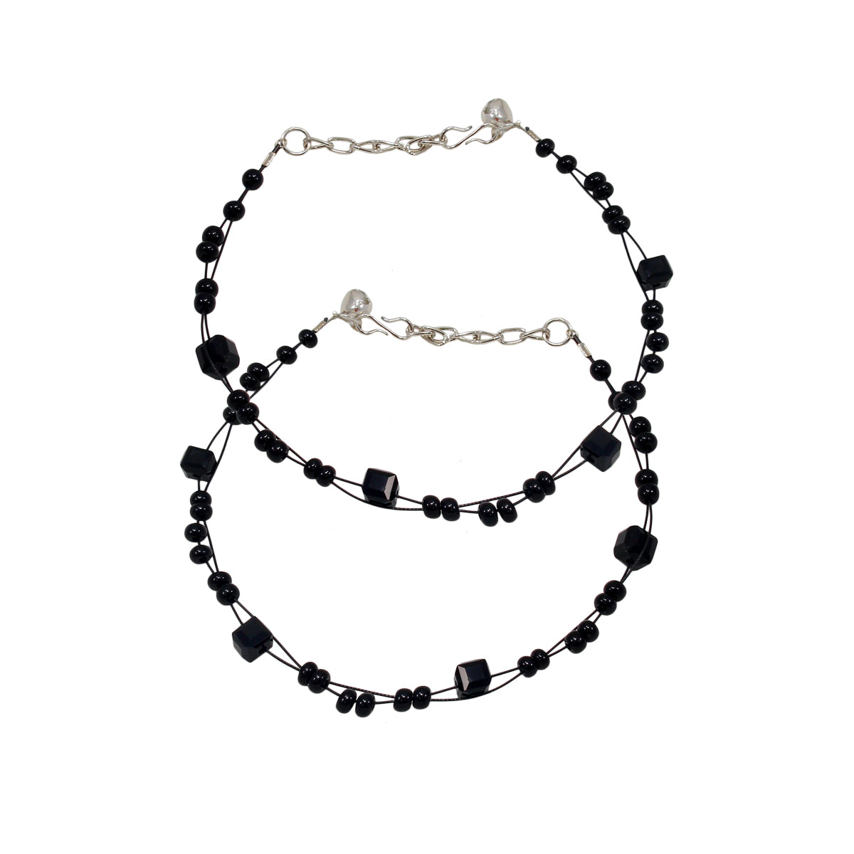 Trendy Designer Black Pearl Anklet with Black Crystal Beads