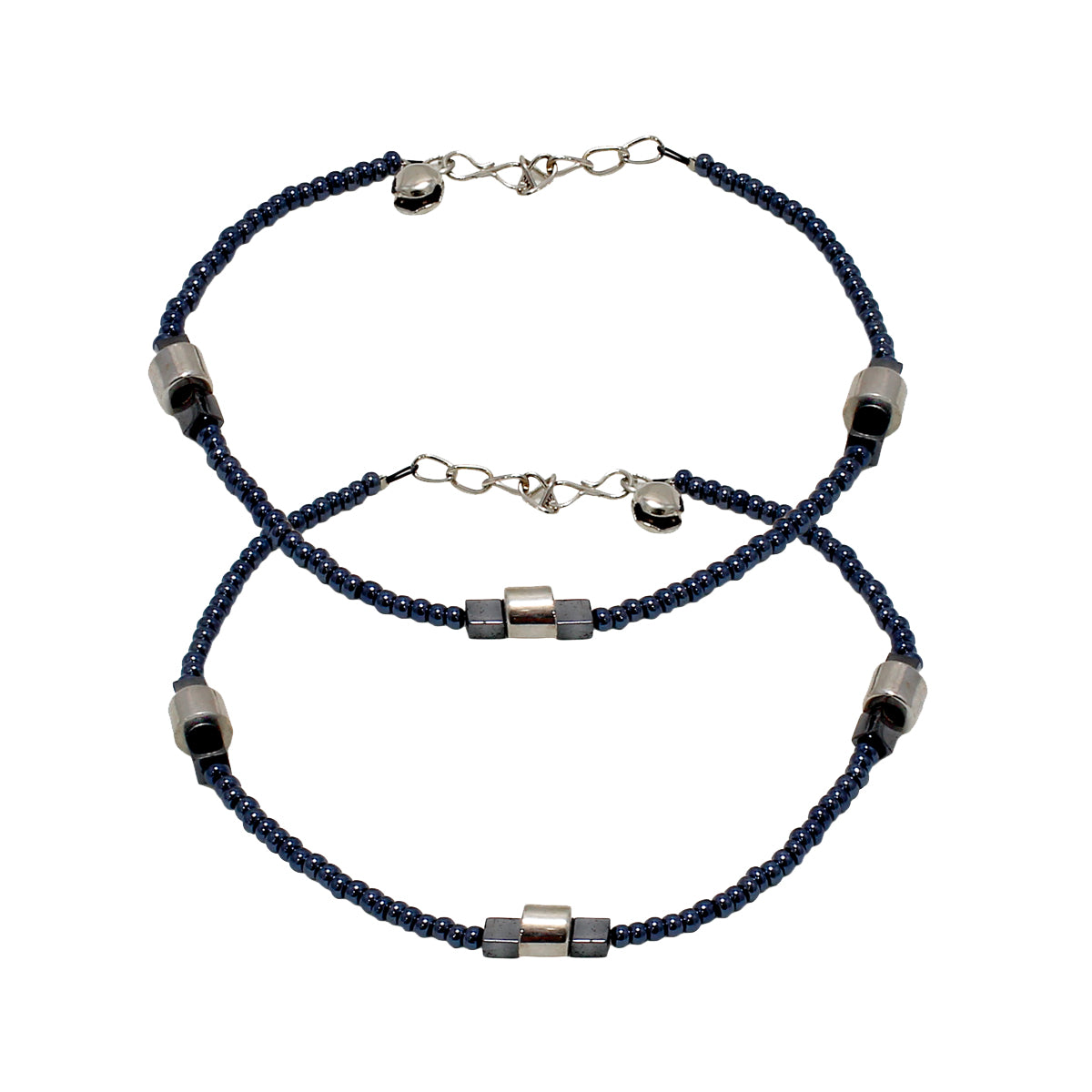 Abhinn Trendy Designer Silver Plated Anklet  with Black Beads For Women