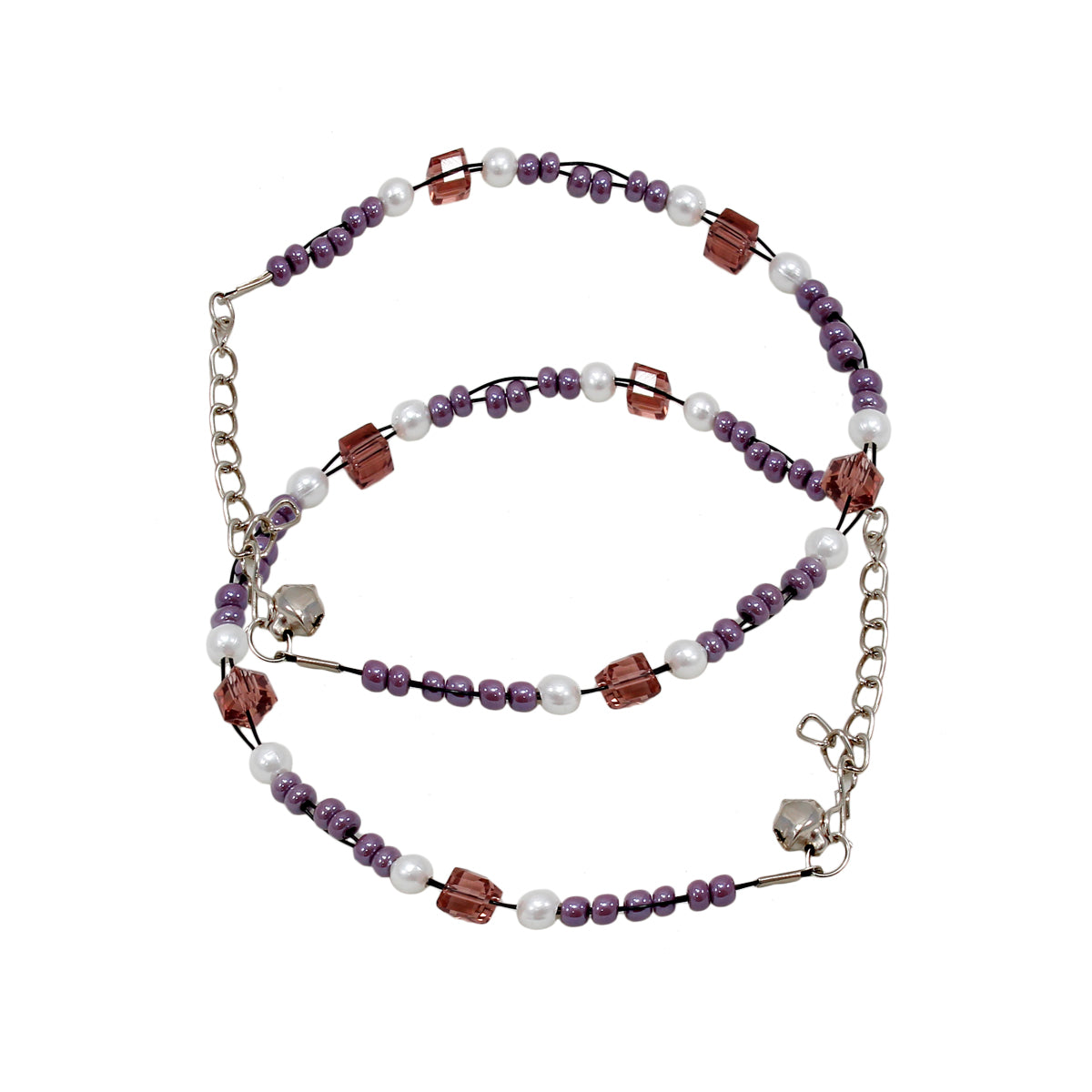 Abhinn Trendy Purple-White Beaded Anklets For Women