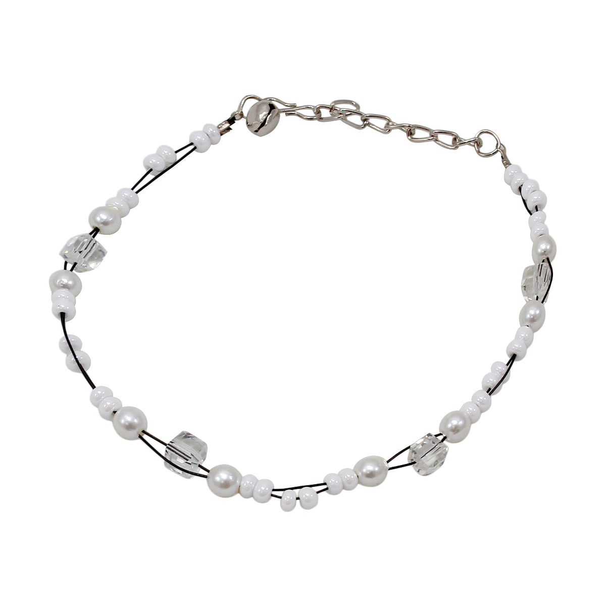 Abhinn Trendy Designer White Pearl Anklet with Crystal Beads