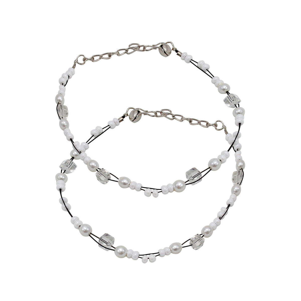 Abhinn Trendy Designer White Pearl Anklet with Crystal Beads