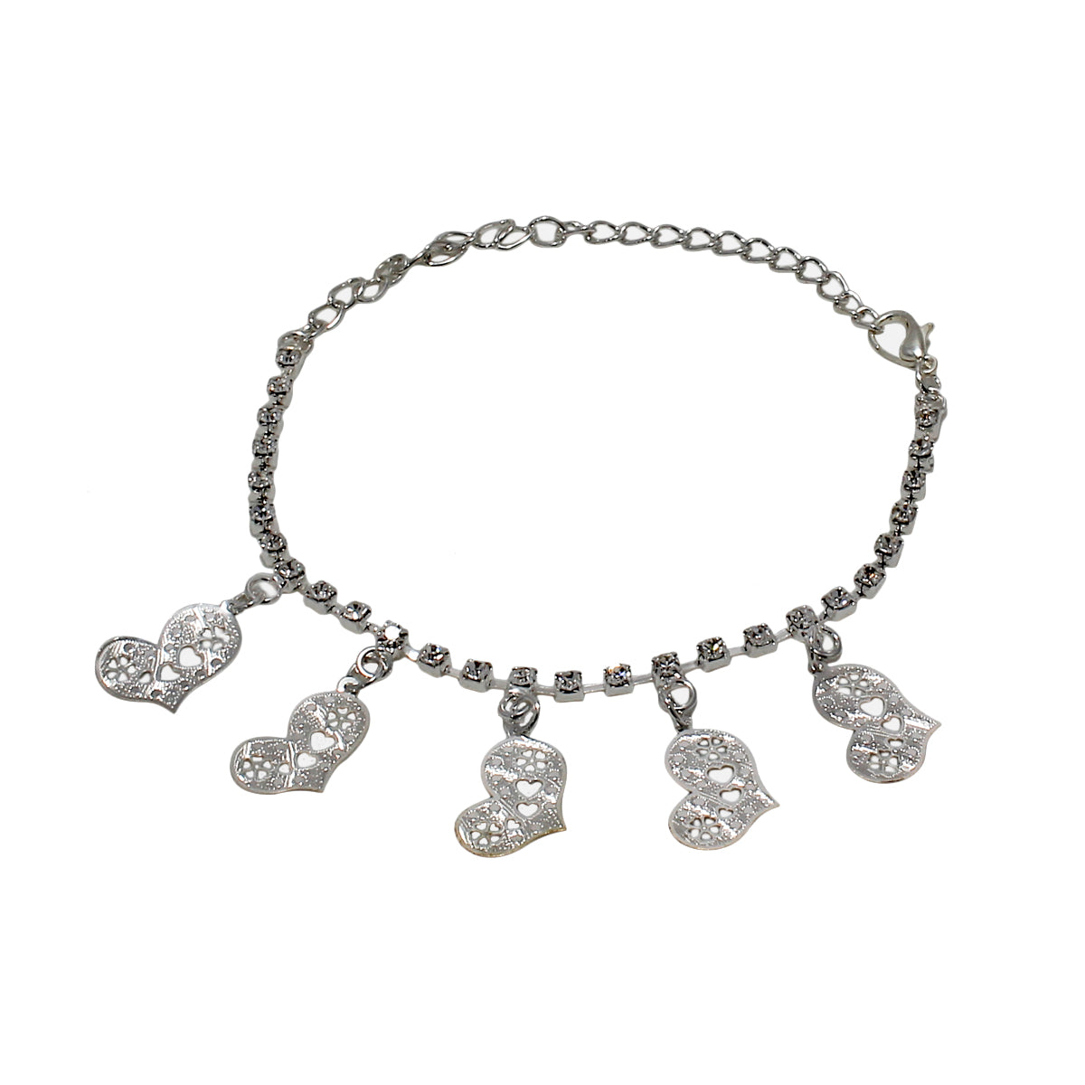Abhinn Trendy Floral Heart Design With CZ Stones Anklet For Girls