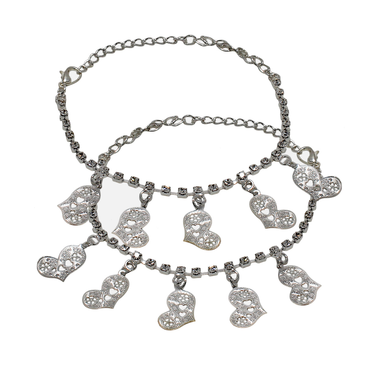 Abhinn Trendy Floral Heart Design With CZ Stones Anklet For Girls