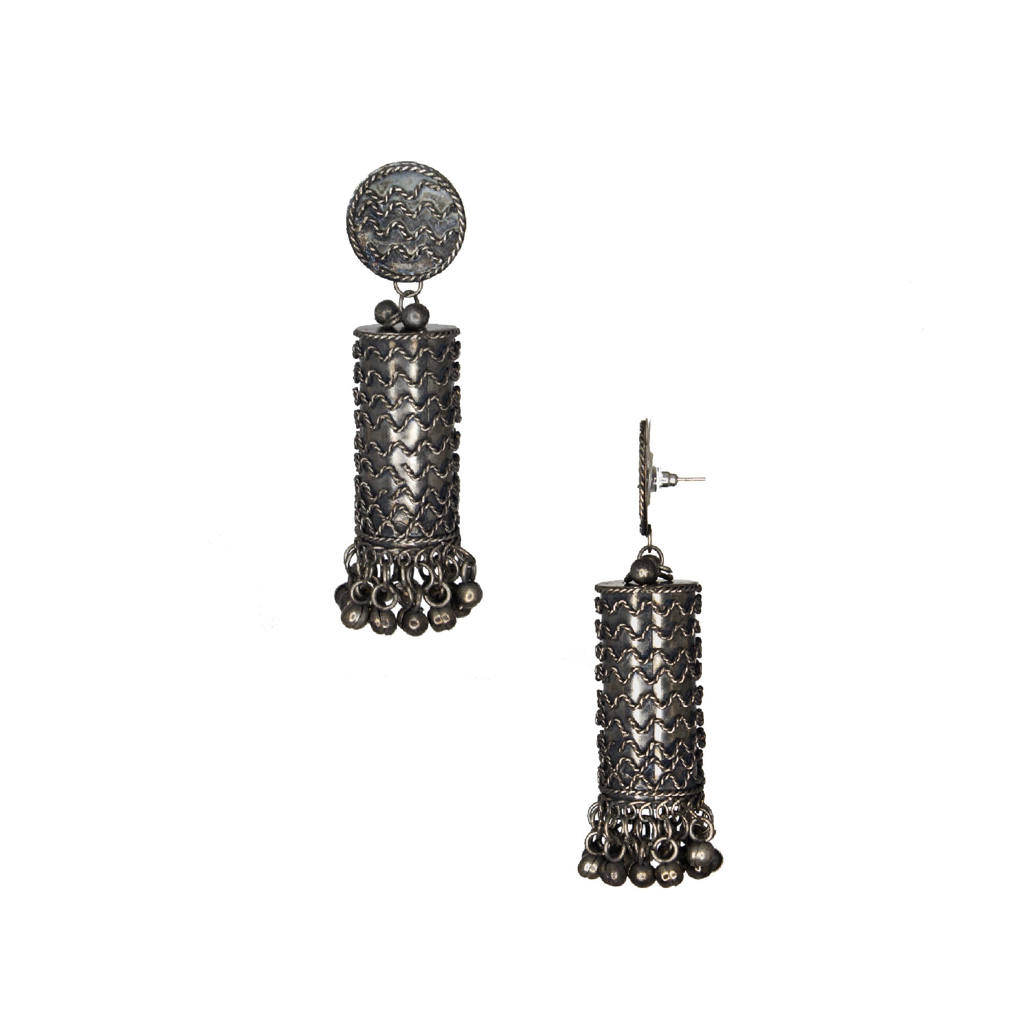 Abhinn Black Polished Cylindrical Shape Spiral Jhumka Earrings For Women