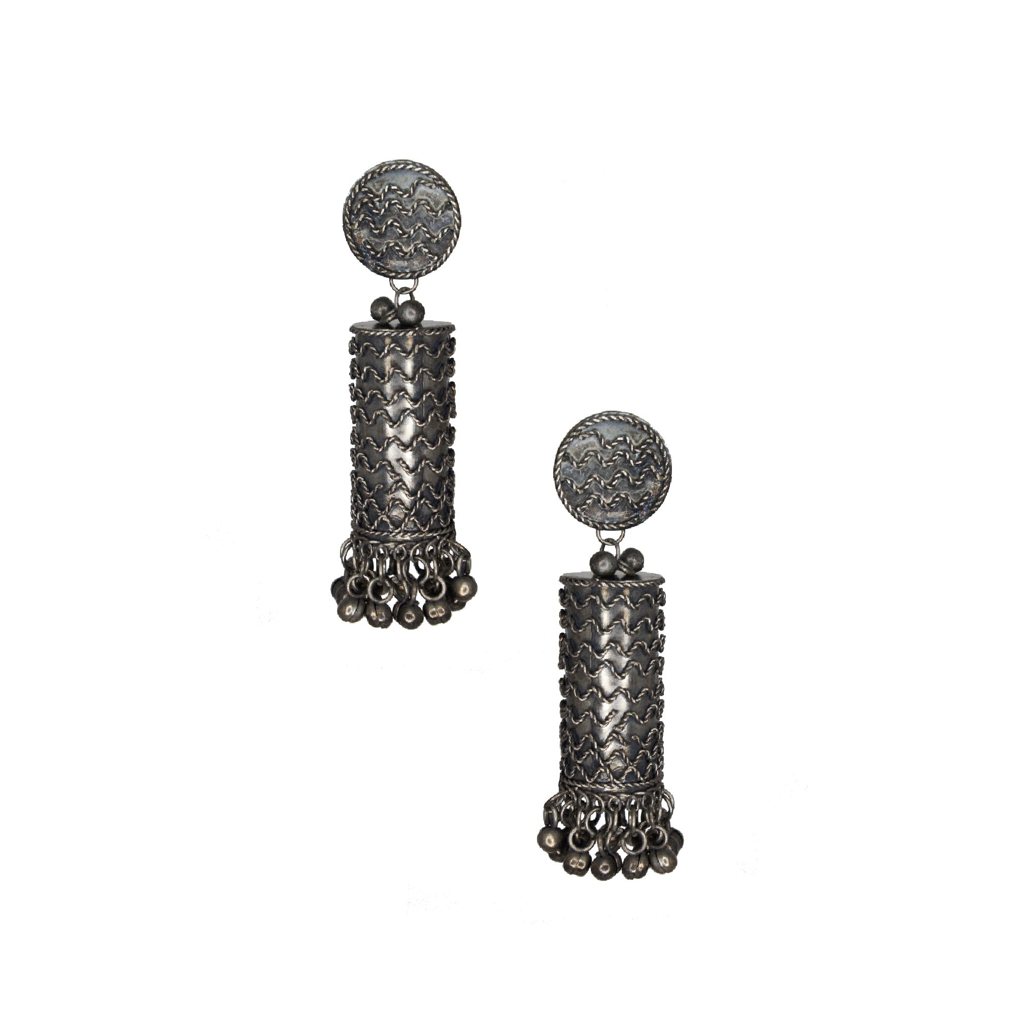 Abhinn Black Polished Cylindrical Shape Spiral Jhumka Earrings For Women