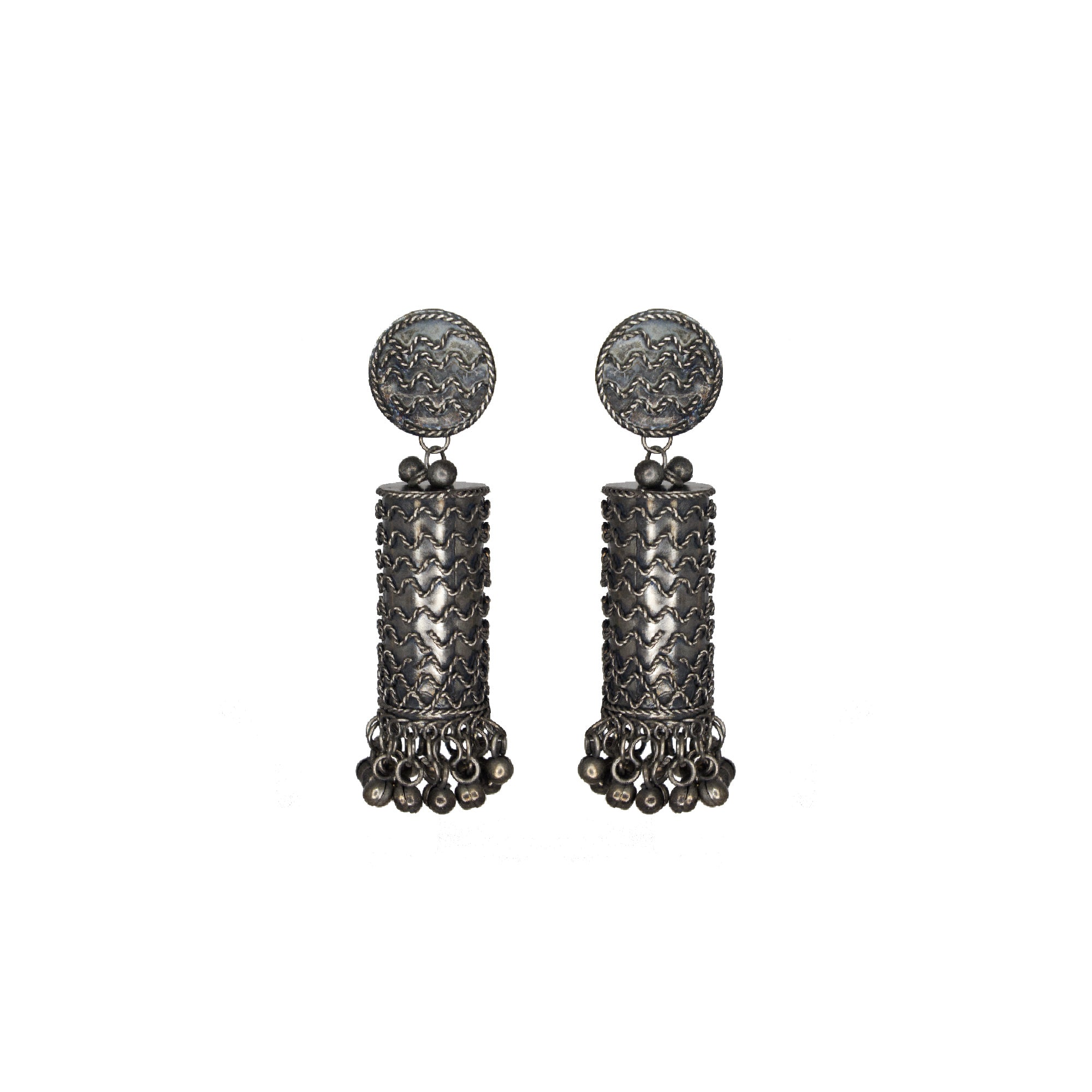 Abhinn Black Polished Cylindrical Shape Spiral Jhumka Earrings For Women