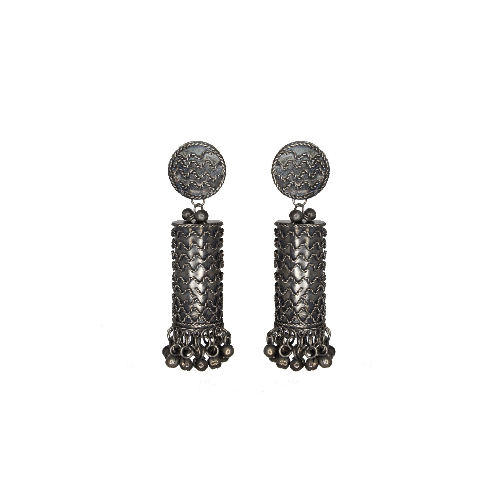 Abhinn Black Polished Cylindrical Shape Spiral Jhumka Earrings For Women
