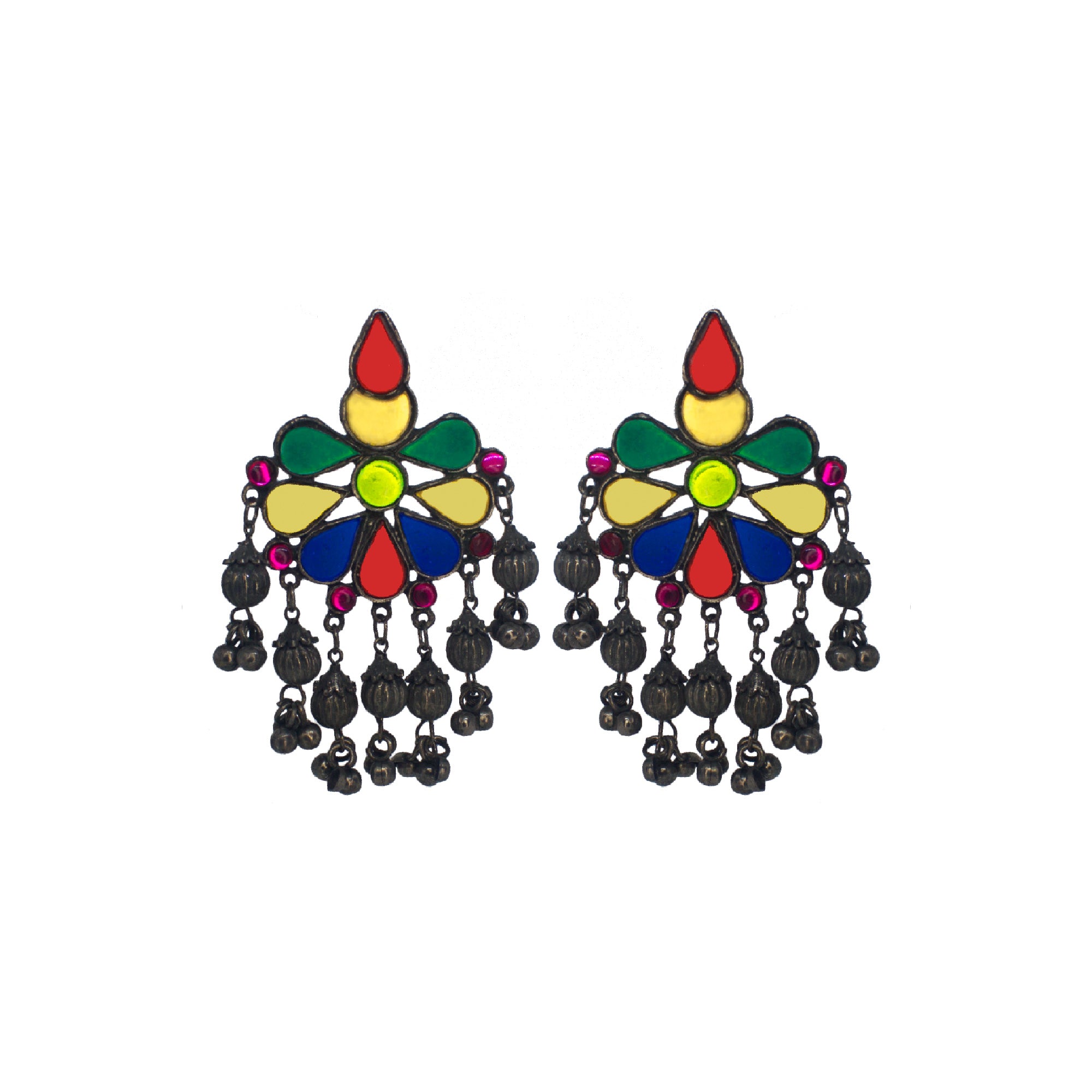 Abhinn Black Polished Tribal Look Floral Design Multi Colour Dangler Earrings For Women