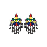 Abhinn Black Polished Tribal Look Floral Design Multi Colour Dangler Earrings For Women