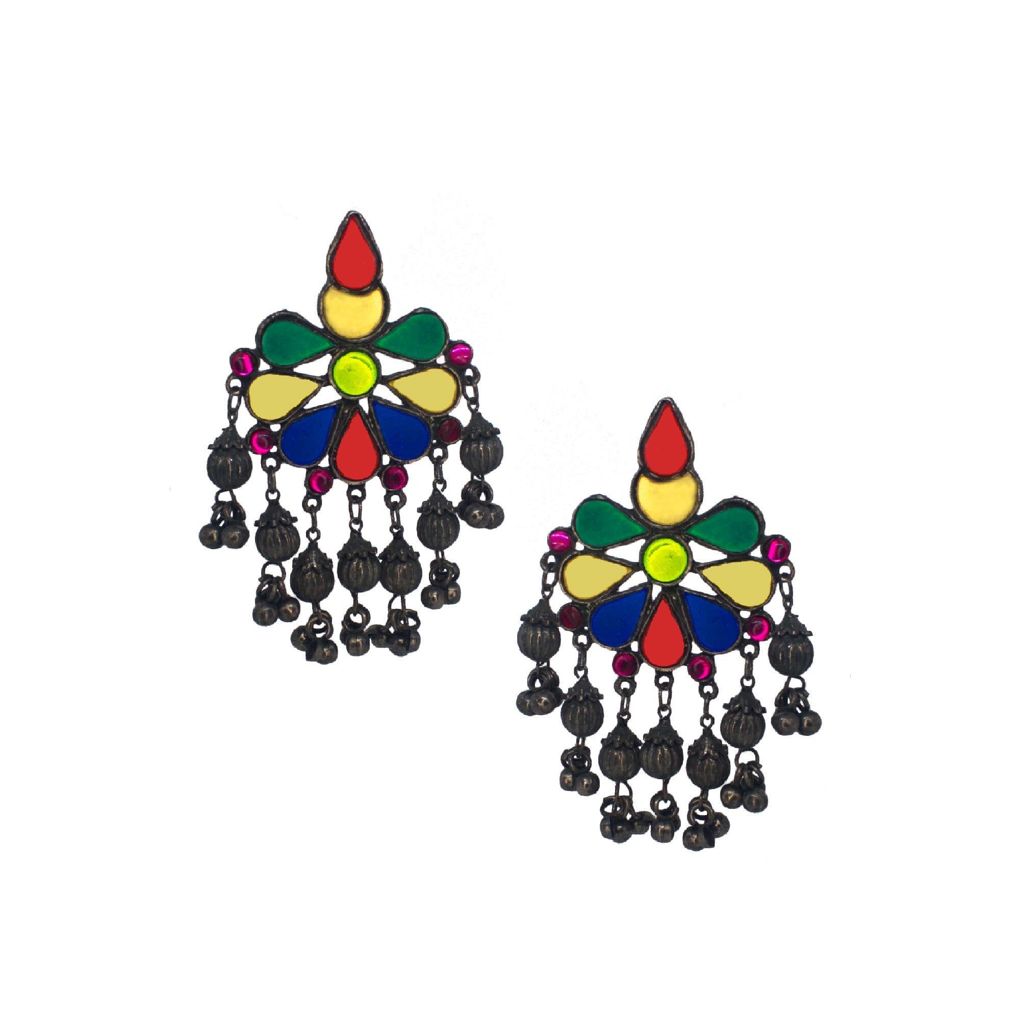 Abhinn Black Polished Tribal Look Floral Design Multi Colour Dangler Earrings For Women