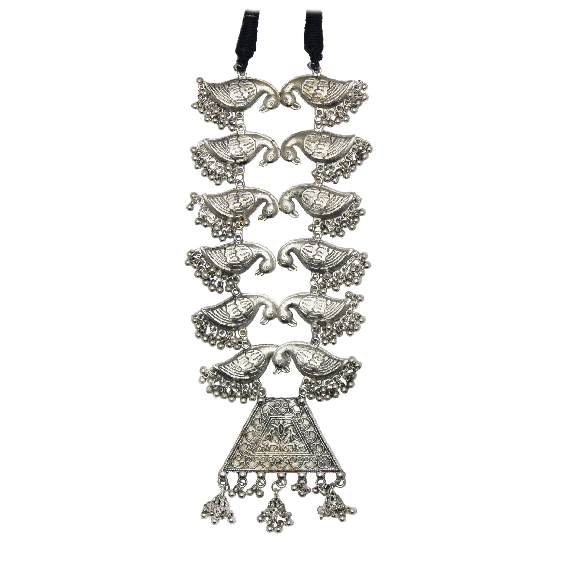 Abhinn Silver Oxidised Bird Design Pendant For Women