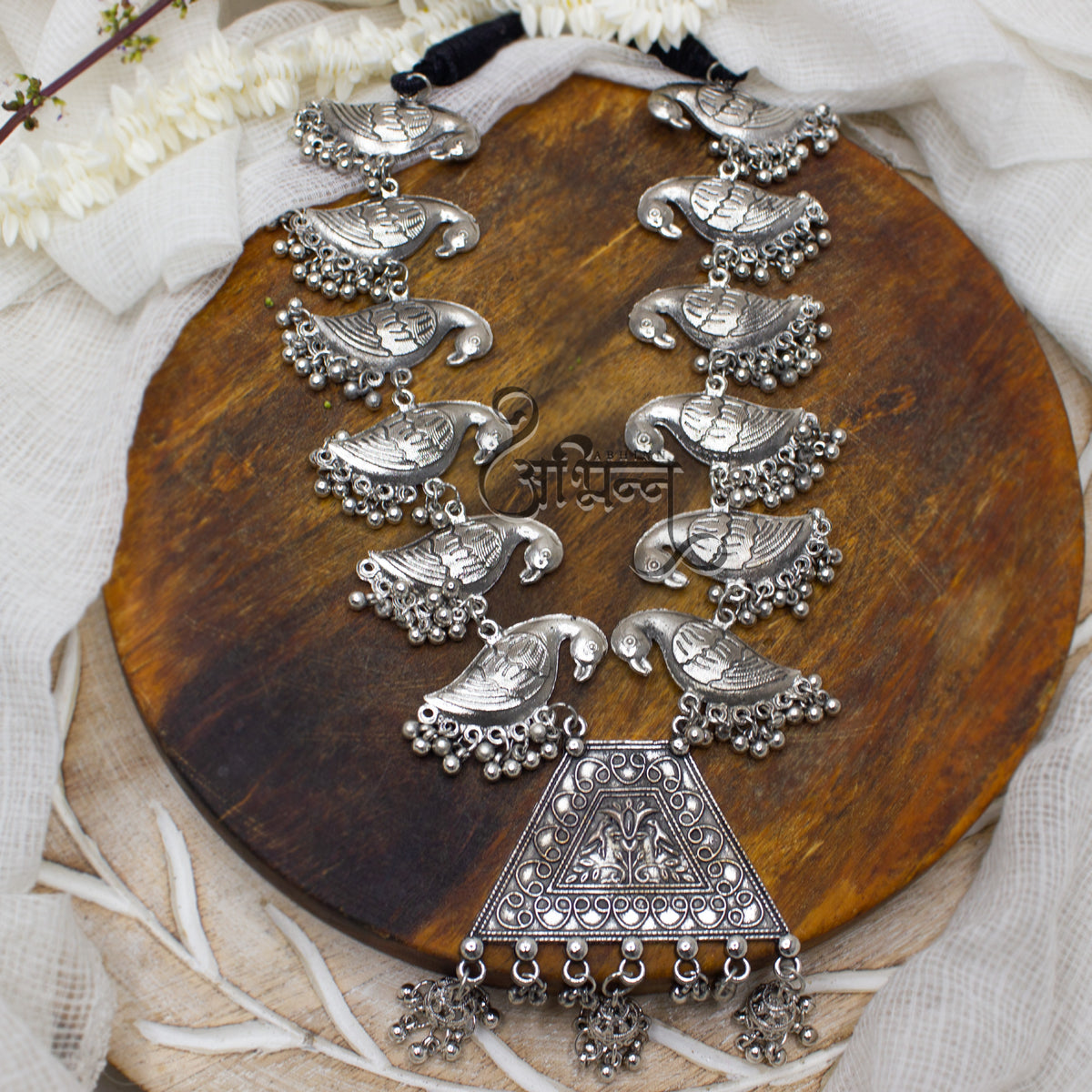 Abhinn Silver Oxidised Bird Design Pendant For Women